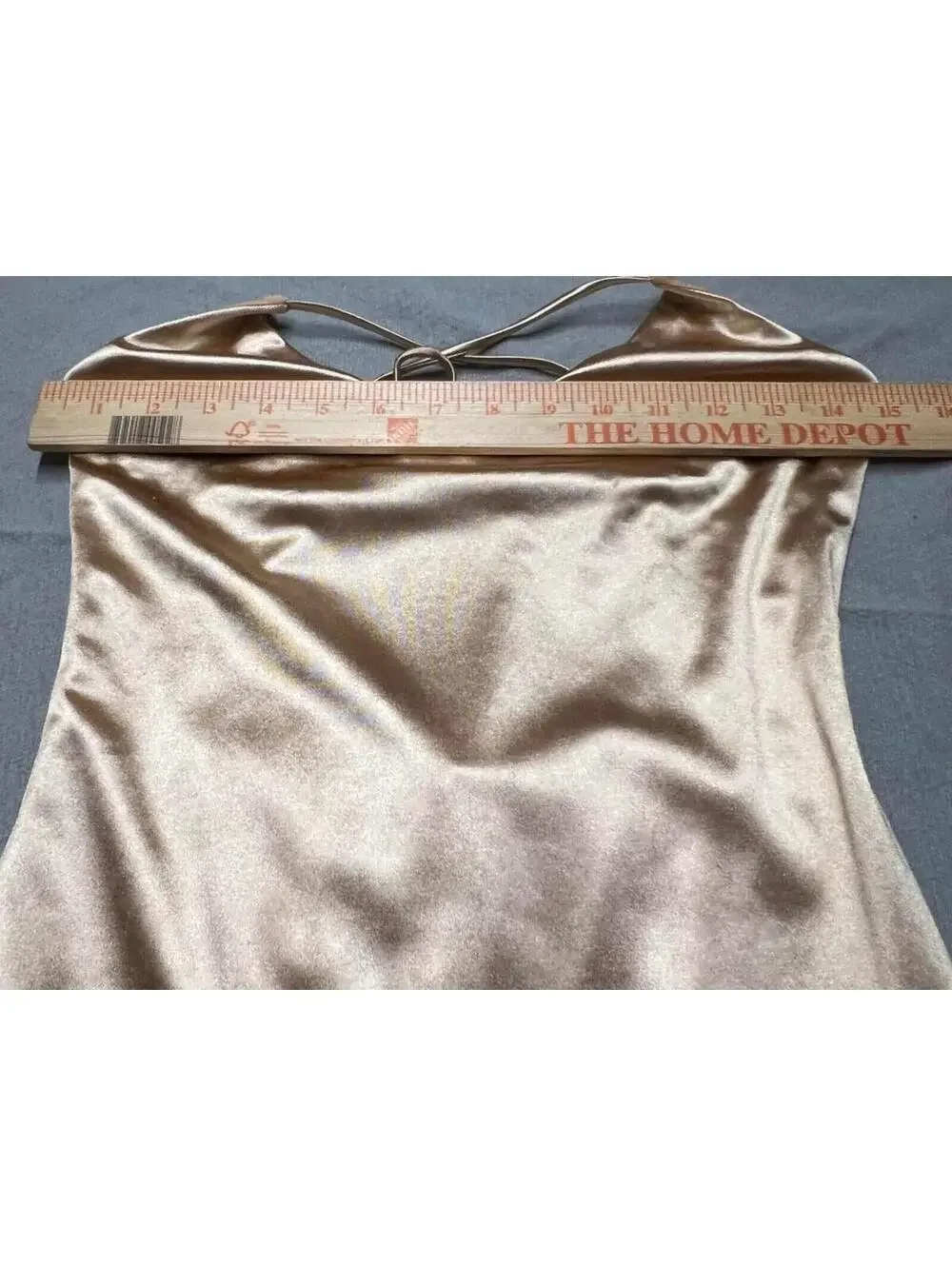 Bebe Hazelnut Gold Strappy Back Satin Midi Dress Evening Glam Cocktail Small